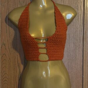 Orange Crochet Halter Top
